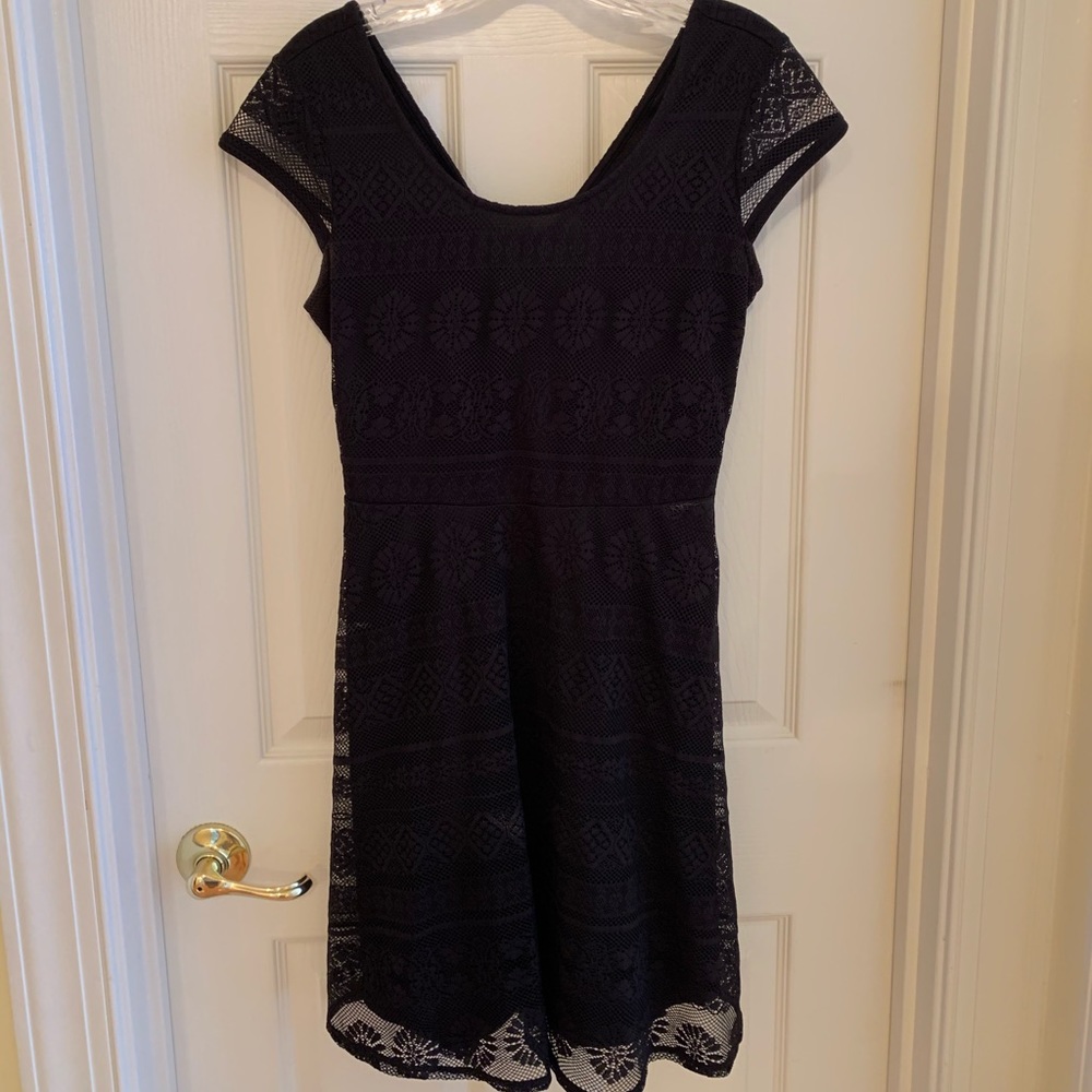 Black lacey cap sleeve fit and flare dress